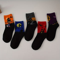 5 Pairs Bat Pattern Socks Funny Halloween Mid Tube Women's Stockings