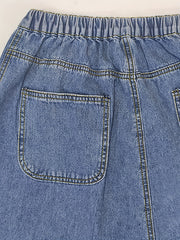 Elastic Waist Denim Pants Baggy Straight Legs Jeans