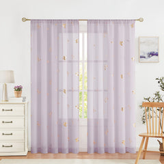 2 Panels Golden Butterfly Sheer Curtain Romantic Lovely Translucent Curtains