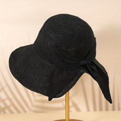 Bowknot Floppy Summer Bucket Hat Sun Hats Crochet Straw Hats
