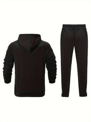 Men's Block Casual Hoodie & Drawstring Sweatpants Set