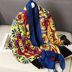 Boho Yellow Print Scarf Vintage Tassel Shawl Classic Windproof Head Large Towel