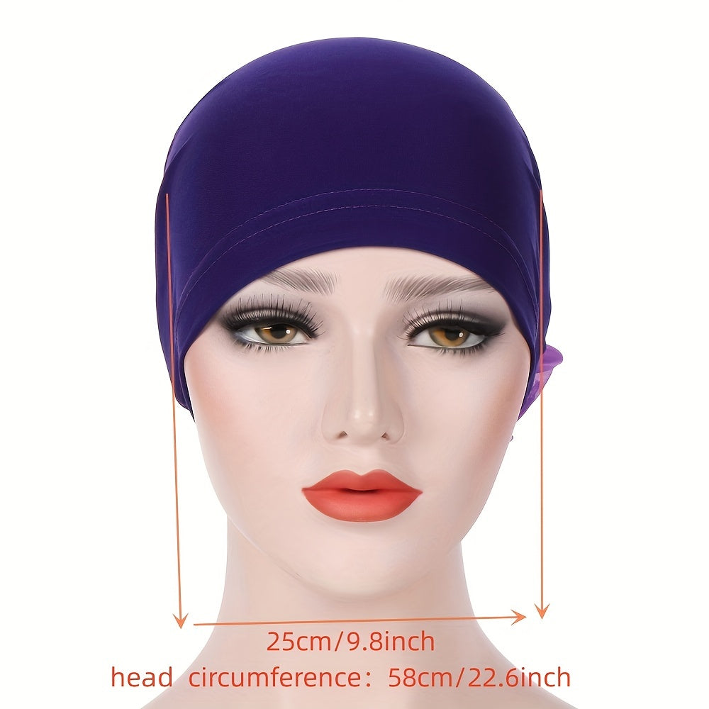 Satin Plate Flower Turban Cap Elastic Head Wrap Solid Ramadan Scarf for Women