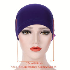 Satin Plate Flower Turban Cap Elastic Head Wrap Solid Ramadan Scarf for Women