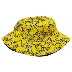 Duck Print Bucket Hat Yellow Lightweight Sunshade Fisherman Cap