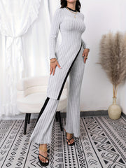 Casual Two Piece Set: Mock Neck Top & Flare Leg Pants