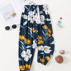 Toddler Girls Flower Graphic Loose Jogger Pants Elastic Waist Thin Trousers