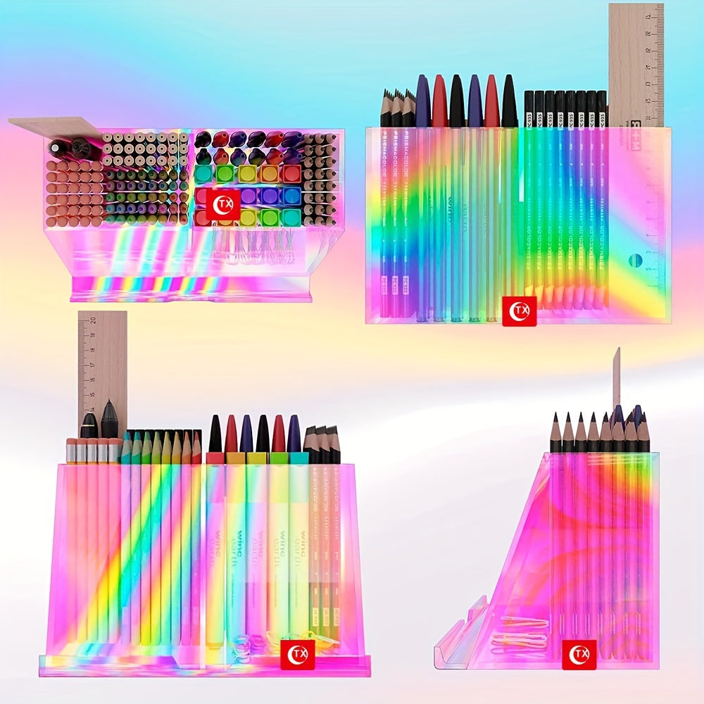 Acrylic Desk Storage Box & Pen Holder - Rainbow Desk Storage Rack Tablet Stand