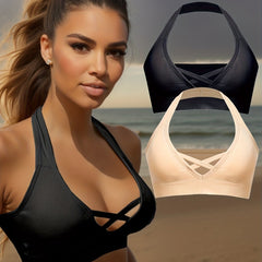 2pcs Wireless Halter Sports Bras Criss Cross Push Up Bra