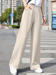 Wide Leg Pants Casual Elastic Waist Long Length Women's Clothing