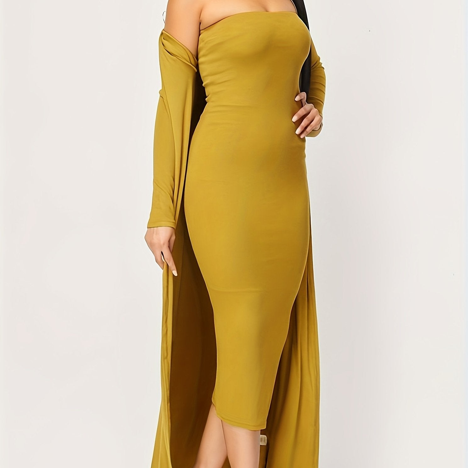 Solid Long Sleeve Cardigan & Bodycon Tube Dress Set