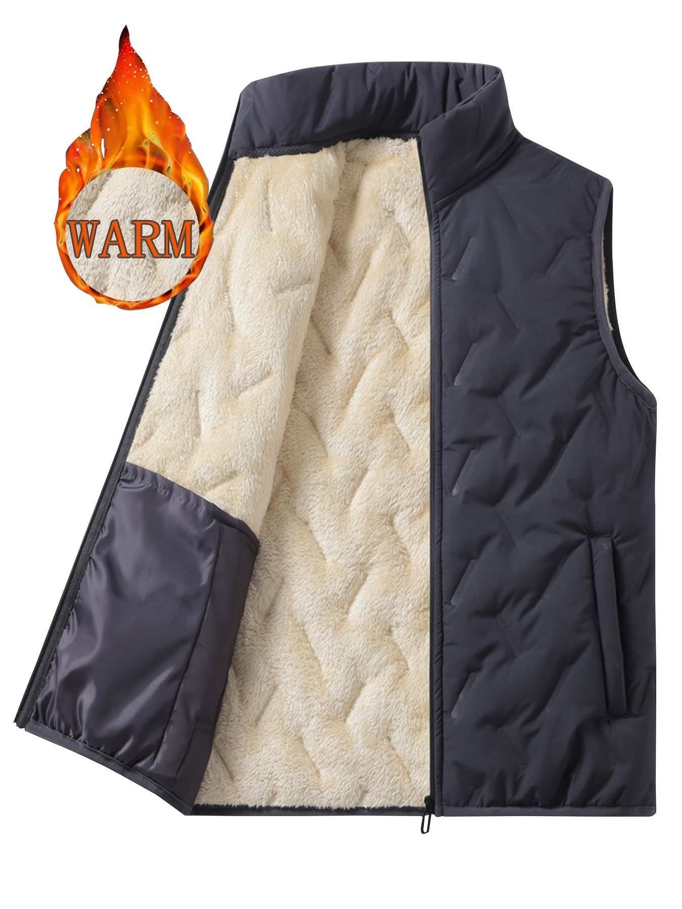 Men's Plain Plush Stand Collar Thermal Vest for Autumn Winter