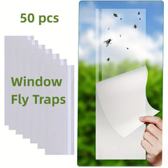 50pcs Indoor Window Fly Traps Sticky Strips Fly Catcher Clear Windows Trap