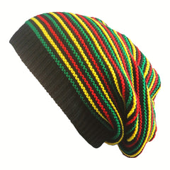 Rainbow Striped Slouchy Beanie Warm Knit Hat Elastic Turban Hat