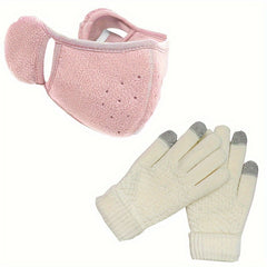 Outdoor Riding Ear Protection Mask Knitted Gloves Set