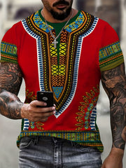 Ethnic Style Pattern Print Men's Short Sleeve Tee