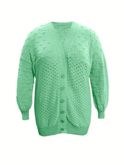 Women's Plus Size Casual Cardigan Hollow Out Lantern Sleeve Sweater