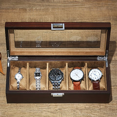 5 Grid Retro Wooden Watch Box Display Jewelry Bracelet Necklace Storage