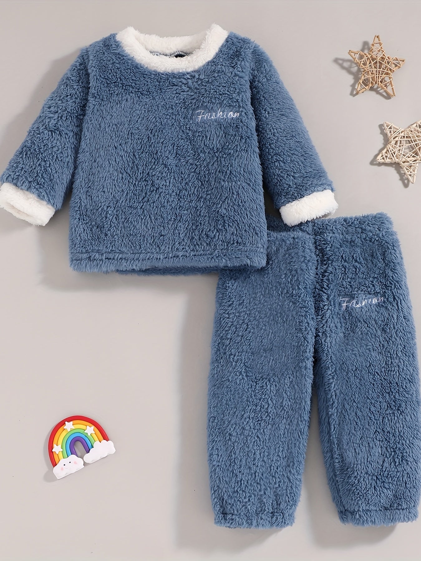Kids Cartoon Print Pajama Set Warm Winter Loungewear