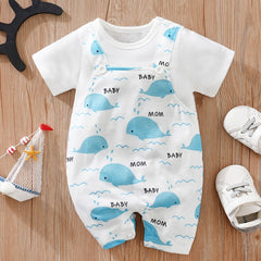 Infant Whale Print Romper Short Sleeve Jumpsuit