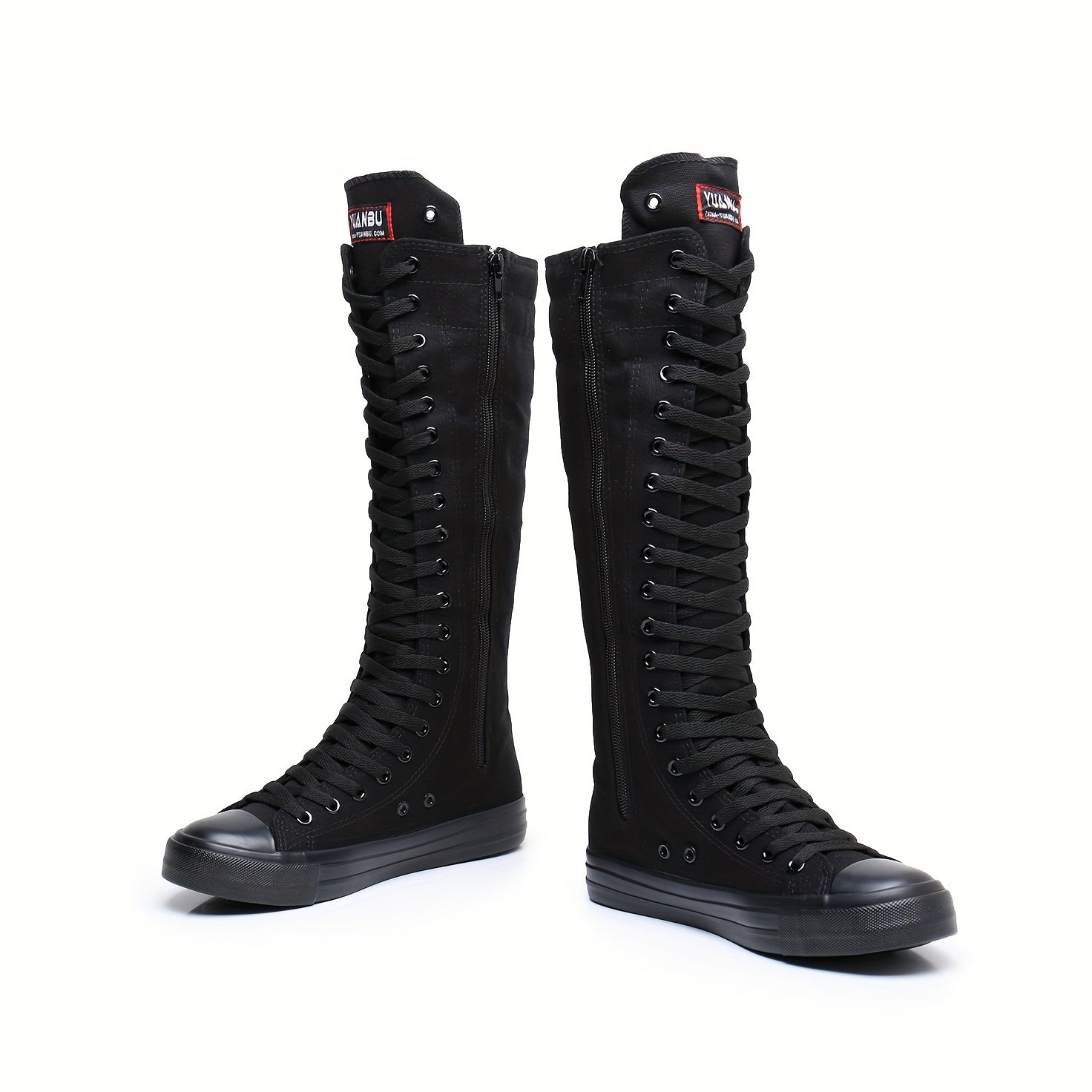 Women's Canvas Lace Up Boots Round Toe Side Zipper Comfortable Shoes