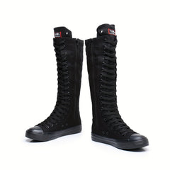 Women's Canvas Lace Up Boots Round Toe Side Zipper Comfortable Shoes