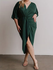 Plus Size Solid Half Sleeve Draped Front Occasion Dress