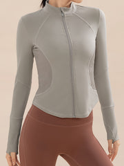 Full Zip Long Sleeve Sports Jacket Moisture Wicking Breathable Running Top