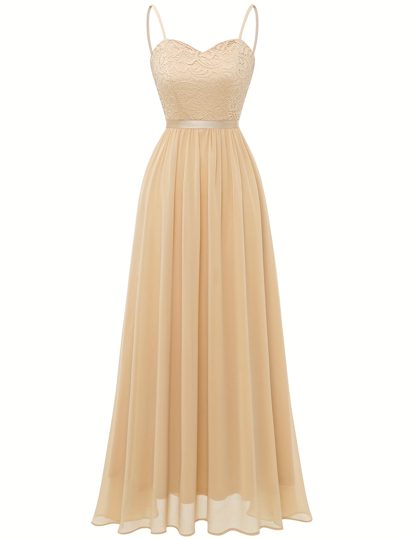 Lace Pleated Bridesmaid Dress Spaghetti Strap Wedding Party Dress