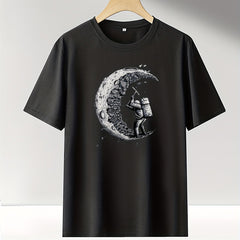 Moon Print T Shirt for Men Summer Fitness Breathable Tee