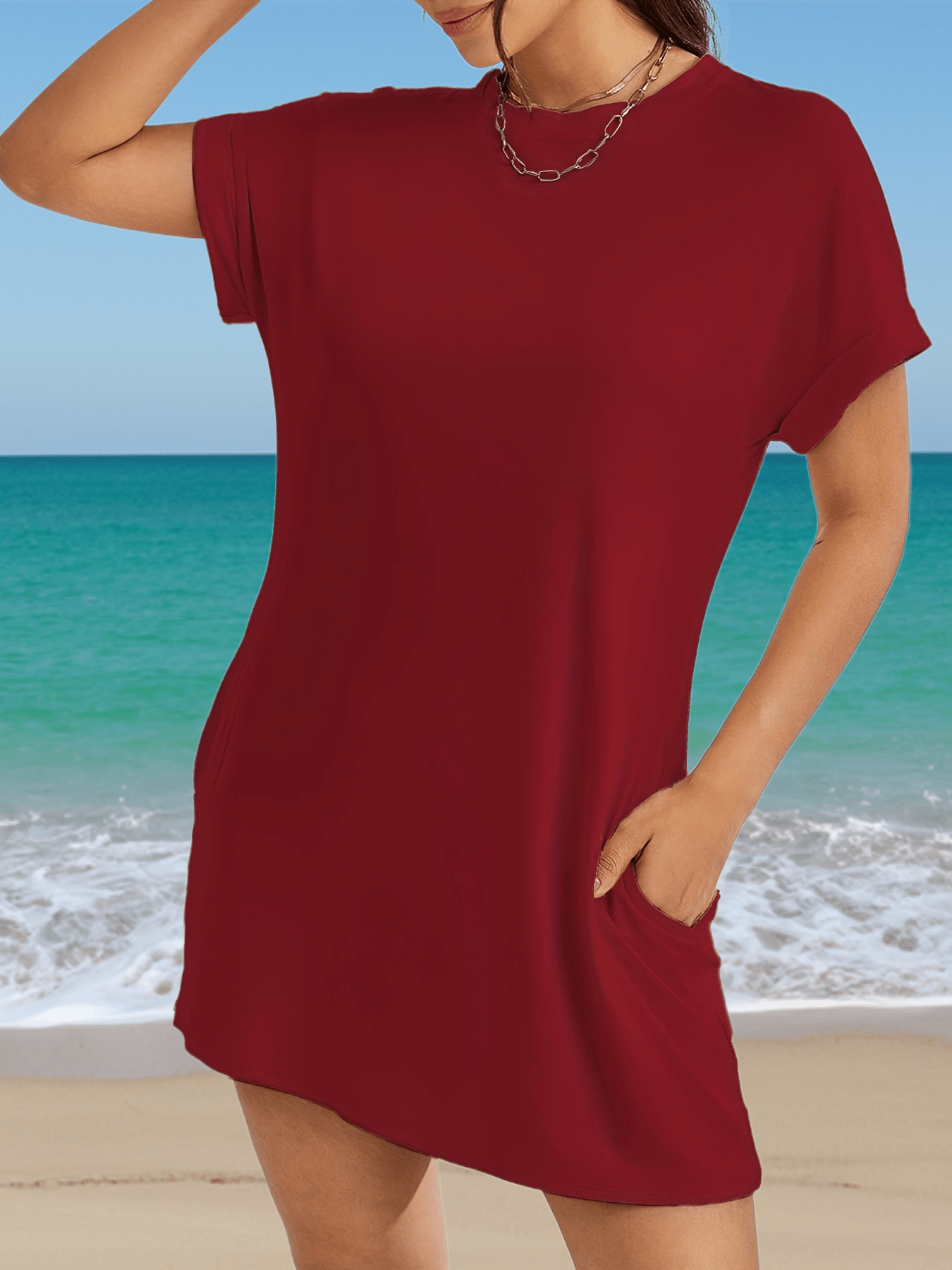 Casual Crew Neck Short Sleeve Dress Women's Clothing