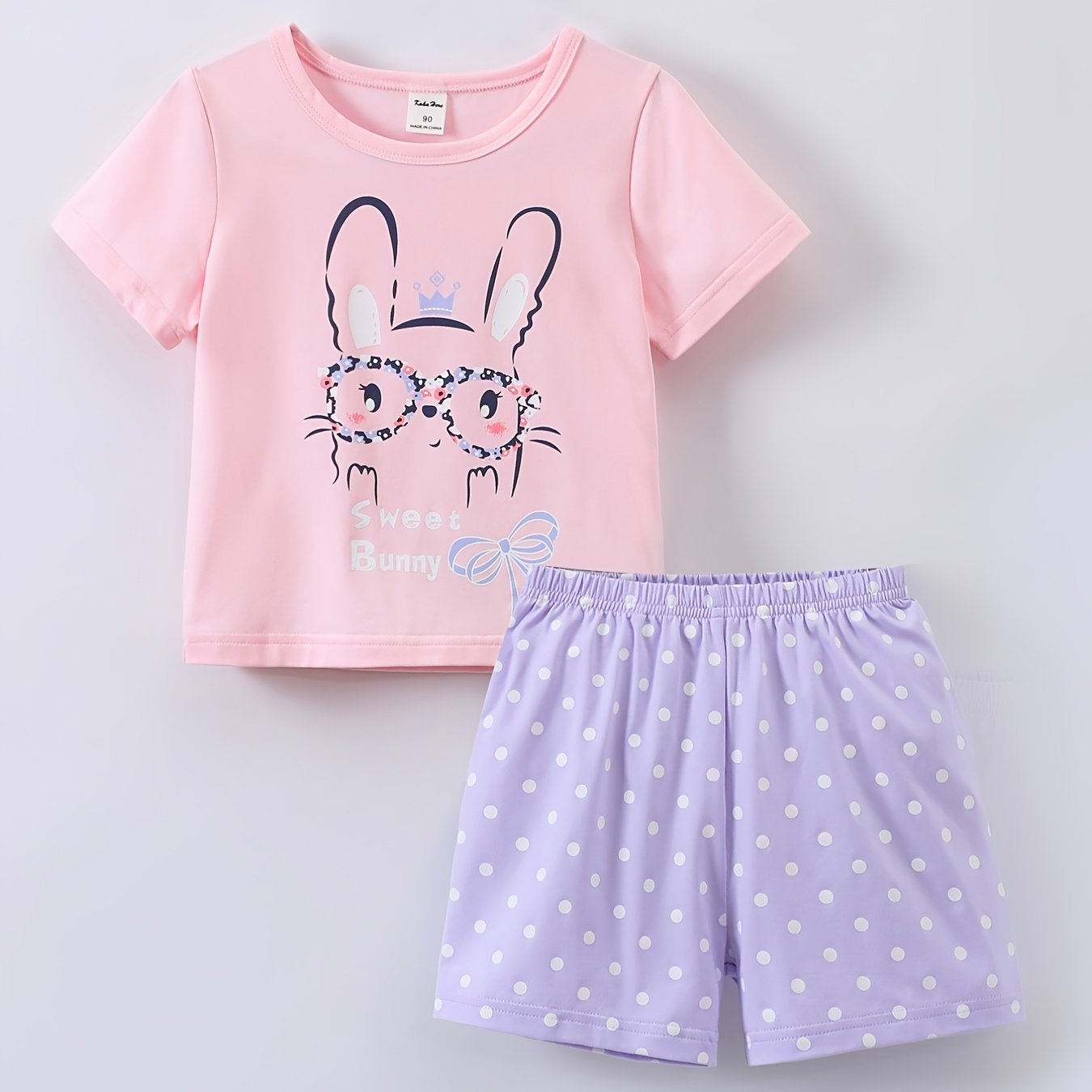 2pcs Girls Easter Rabbit T Shirts & Polka Dot Shorts Set Kids Summer Clothes