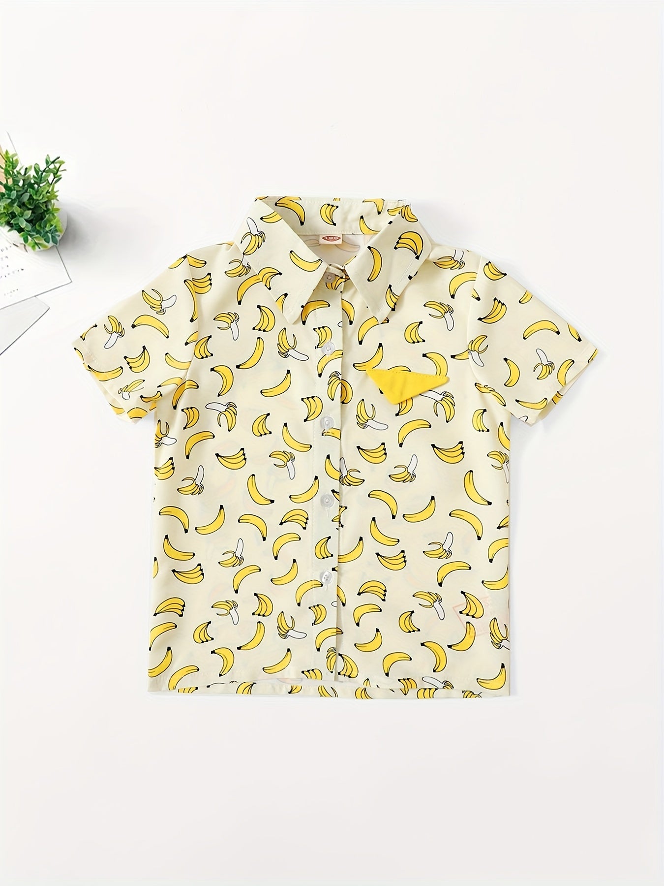 Banana Print Boys Casual Lapel Shirt for Summer