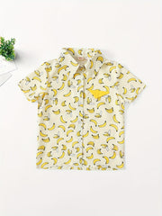 Banana Print Boys Casual Lapel Shirt for Summer