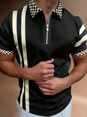 Men's African Print Zip Up Polo Shirt Traditional Design Summer Pullover