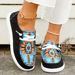 Women's Printed Canvas Shoes Lace Up Low Top Walking Shoes