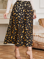 Boho Skirt Women's Plus Golden Feather Print Maxi Skirt