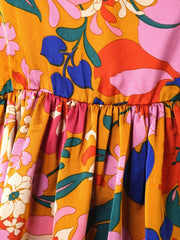 Women's Floral Print Lantern Sleeve Round Neck Dress