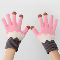 Plush Gloves Cycling Knitted Gloves Autumn And Winter Girls Cold-proof