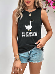 Goose Print Tank Top Sleeveless Crew Neck Women's Clothing