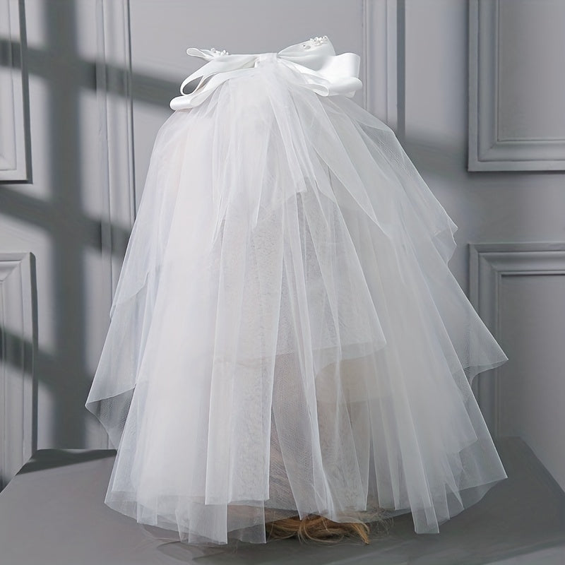 Satin Bowknot Bridal Wedding Veil Short Veil With Comb