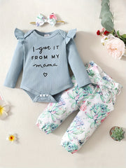 3pcs Baby's Ruffle Long Sleeve Bodysuit & Leopard Pants Set