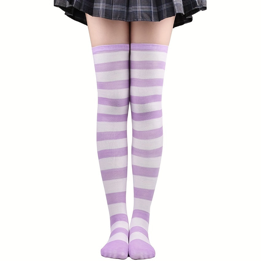Striped Knee High Socks for School Uniform with Short Skirt Stockings
