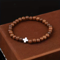 Natural Chicken Wing Wood Bracelet Hematite Cross Bohemian Ethnic Style
