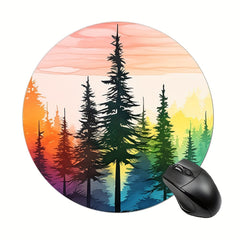 Rainbow Pine Trees Round Mouse Mat Non Slip Rubber Base Mousepad Small Size