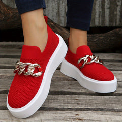 Women's Chain Decor Platform Sneakers Breathable Slip On Shoes