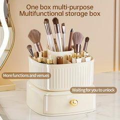360 Rotating Makeup Organizer Cosmetic Storage Box With Drawer