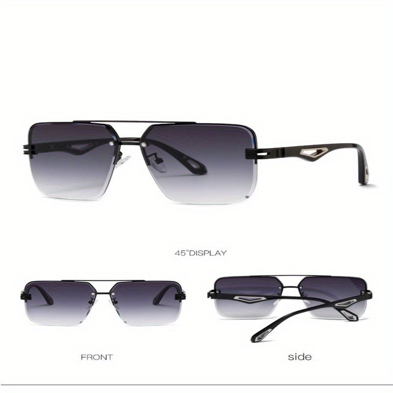Men's Rimless Sunglasses Vintage Square Frame With Glasses Box