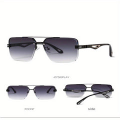 Men's Rimless Sunglasses Vintage Square Frame With Glasses Box