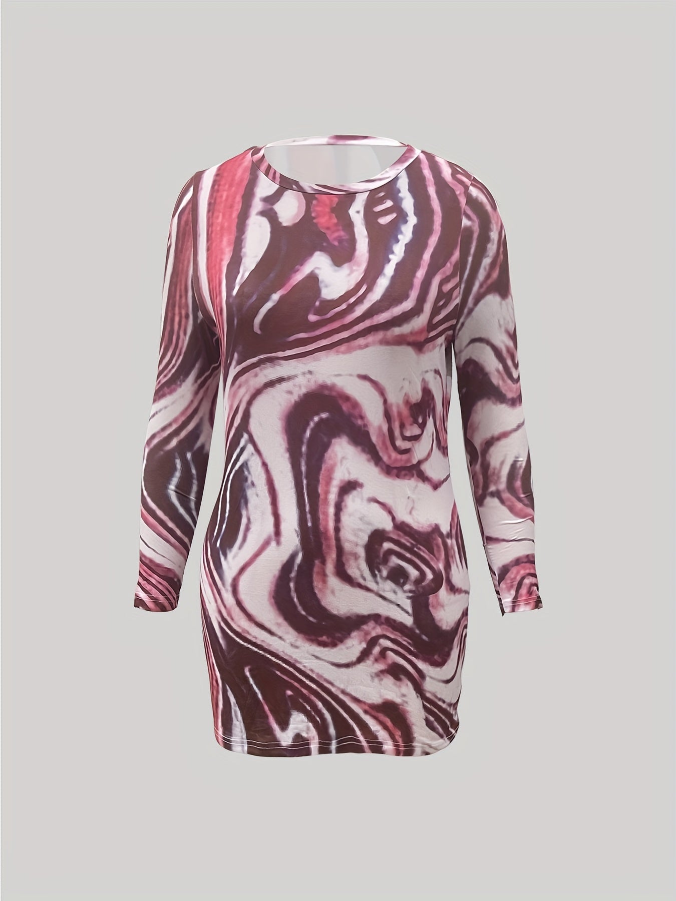 Casual Dress Women's Plus Fluid Print Long Sleeve Round Neck